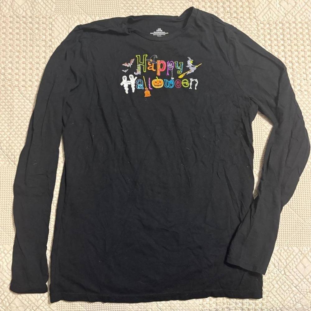 Vintage Y2K Colorful Embroidered Black Happy Halloween long sleeve